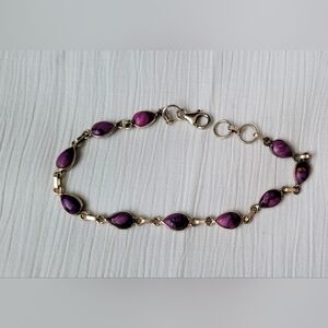 Purple Turqoise and Sterling Women's Bracelet  8 "